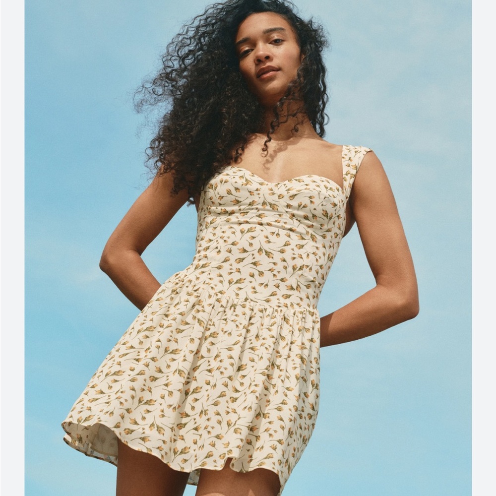 Reformation Cream Floral Dress